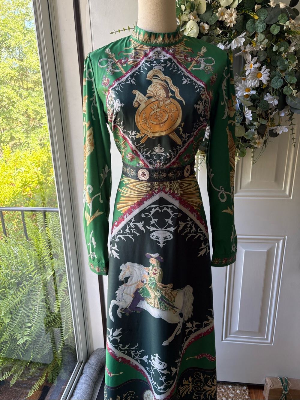 White Horsemen Green Printed Long-Sleeve Maxi Dress